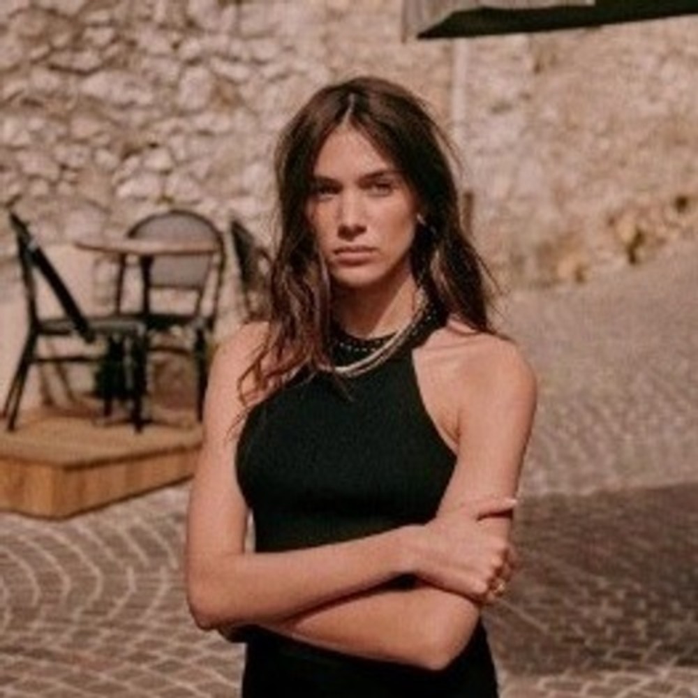 Sézane Esma Top – Black Ribbed Knit with Cutout "Lace" Halter Collar, Sz XS